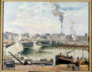 Den store broen i Rouen. Maleri av Camille Pissarro (1830-1903)
