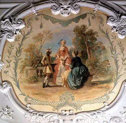 Smak i parken til Chantilly Painting av Camille Roqueplan (1803-1855) 1800-tallets søn. 0,97 x 1,14 m Chantilly, museumskonde