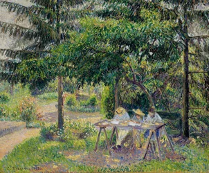 Enfants attables dans le jardin a Eragny - Peinture de Camille Pissaro (1830-1903), huile sur toile (58x71 cm)   1320536   no       norwegian Successfully Translated  Original: Portrait of a Man Translat: Portrait of a Man 1232453 no norwegian Successfully