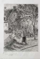 Kvinne som tømmer en trillebår, 1880