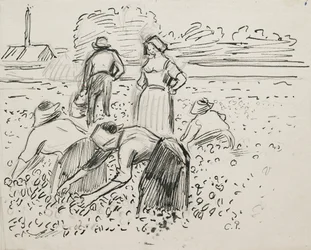 Studie av fem bondefigurer som arbeider i et felt, 1887