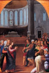 "Kristus blant legene" (Kristus blant legene) Maleri av Camillo Filippi (1500-1574) Olje på tre 1550 Dim 47x33 cm Musei Capitolini, Roma
