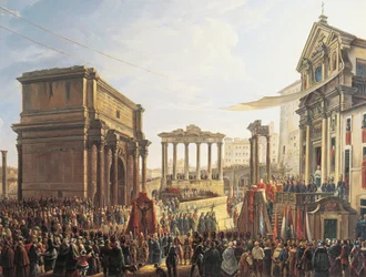 Pave Pius IX (1846-1878) holdt preken i Campo Vaccino, maleri av Camillo Pacetti (1758-1826),