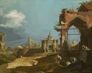 Canaletto - En capriccio-utsikt med spissbue 1742-44
