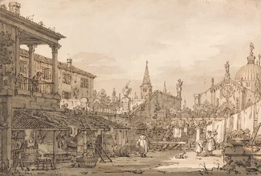 Capriccio av en venetiansk gårdsplass