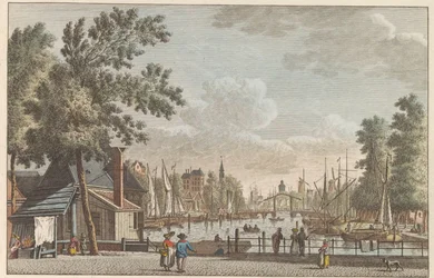 Leuvehaven i Rotterdam, ca. 1790 Leuvehaven i Rotterdam / Le Canal dit Leuvenhaven a Rotterdam (tittel på objekt)