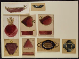 Samling av tallerkendesign, House of Carl Faberge (blyant og akvarell på papir)
