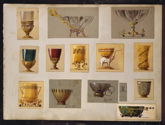 Utvalg av design, House of Carl Faberge (blyant og akvarell på papir)