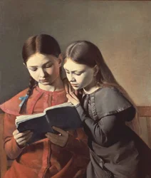 Kunstnerens søstre Signe og Henriette leser en bok, 1826