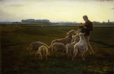 A Shepherd and his Sheep with Geese Beyond, 1896