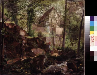 Prins Max sin tur (Prins Max ute og går). Maleri av Carl Christian Vogel von Volgelstein (1788-1868). Olje på lerret, 33,7 x 37,5 cm