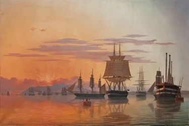 Fregatten Thetis og korvetten Flora ved elven Tejo, 1844.