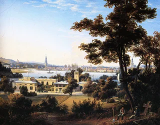 Byens silhuett av Potsdam over Glienicke