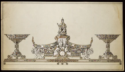 Tegning av en oval kurv i sølv, House of Carl Faberge