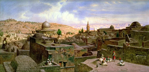 En utsikt over Jerusalem, med kuppelen til den hellige klippe, 1864