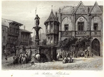 The Rathhaus, Hildesheim, gravert av J.J. Crew, trykt av Cassell und Company Ltd