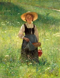 Jente i en blomstrende eng