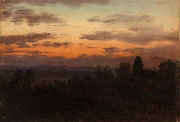 Landskap ved solnedgang