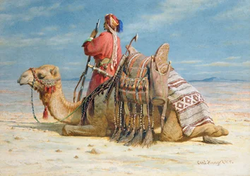 En nomade og kamelen hans som hviler i ørkenen, 1874