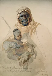 Bachist, en Howazeen Bedawee og Mabzookh, hans lille sønn, 1859 (blyant og wc-vask på papir)