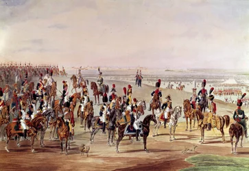 Generelt bilde av det franske kavaleriet, ca 1809 Illustrasjon av Carl-Heinrich Rahl (1779-1843) etter Wilhem von Kobell (1766-1855). Dim. 0,49x0,7 m. Paris, Musee de l