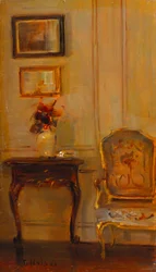 Et tegnerom interiør (olje på panel)