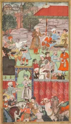 En fest for Babur arrangert av hans halvbror Jahangir Mirza i Ghazni i mai 1505, fra en Babur-nama (Memoirs of Babur)