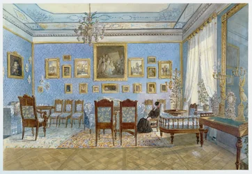 Salongen til Madame Hanska (1801-82) i St. Petersburg (wc på papir)