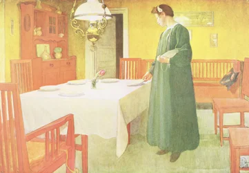 Skolehusholdning, spisestuescene, pub. i 