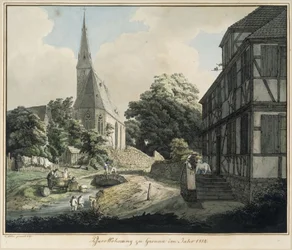 Prestegård og kirke i Gronau i året 1814