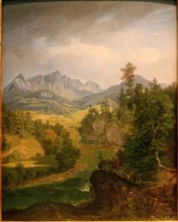 Fjelllandskap med elv nær Berchtesgaden
