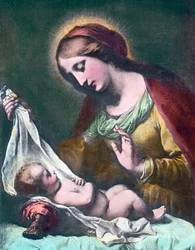 Madonna og barnet. Maleri (udatert) av den italienske barokkmaleren Carlo Dolci (1616–1686). Bildedato: ca. 1900. Carl Simon-arkivet.