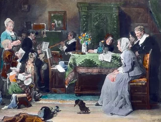 Familiekonserten. Maleri av den tyske maleren Fritz von Uhde (1848–1911) fra 1881. Bildedato: ca. 1890. Carl Simon-arkivet.