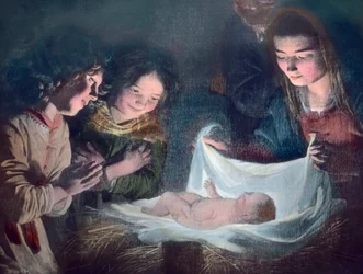 Den hellige familie. Maleri av den spanske barokkmaleren Bartolome Esteban Murillo (1617–1682). Bildedato: ca. 1900. Carl Simon-arkivet.