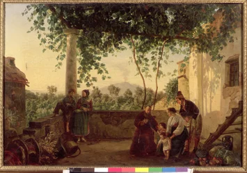 Terrasse til et hus nær Napoli med utsikt over Vesuv, 1833