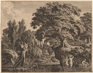 Arkadisk landskap med en Satyr-familie