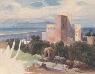 Utsikt på Terracina med Mount Circeo recto..., midten av 1800-tallet.