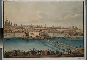 Hjørnesteinsleggingsseremoni for Moskvoretsky-broen i Moskva, 1830.
