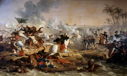 Kampanje (ekspedisjon) av Egypt (1798-1801): "" Slaget ved pyramidene den 21/07/1798"" Maleri av Antoine dit Carle Vernet (1758-1836) Boissy Saint Leger fra 1700-tallet. Grosbois slott