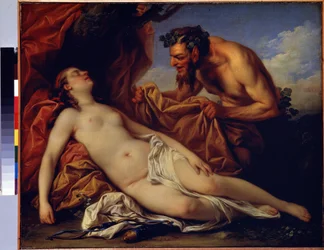 Jupiter og Antiope (Jupiter og Antiope). Maleri av Carle Van Loo (1705-1765). Olje på lerret, 50 x 72 cm, ca 1753. Fransk skole, rokokkokunst. Eremitasjemuseet, St. Petersburg.