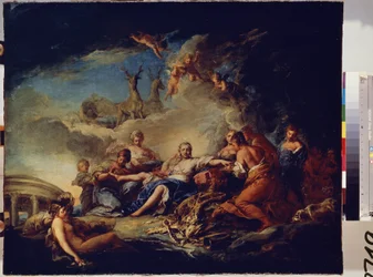 Diana hviler på jakten. Maleri av Carle Van Loo (1705-1765). Olje på lerret, 65 x 80,5 cm