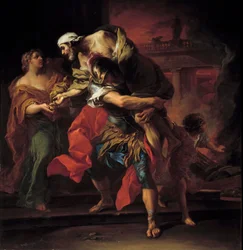 Troy War: "" Enee portant Anchise"" Maleri av Charles Andre (ou Carle) van Loo (1705-1765) Søn. 1,1x1,05 m