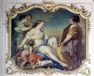 Venus på toalettet hennes (olje på panel)