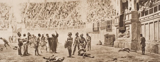 Munken Almachius forsøkte å stoppe Gladiatorial Combat, illustrasjon fra 