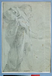To menn stående gardiner Tegning i blekk og vask av Carlo Bononi (1569-1632) Dim. 0,27 x 0,39 m Paris. Museet Louvre