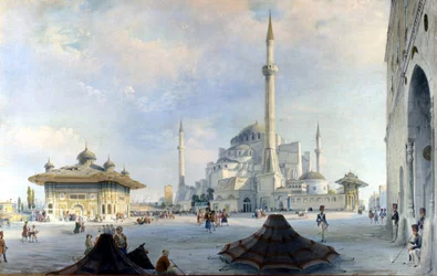 Moskeen i Konstantinopel: Sankta Sofia (Hagia Sofia). Maleri av Carlo Bossoli