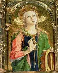 St. Katarina av Alexandria, detalj av SantEmidio polyptych, 1473 tempera på paneldetalj av 76636