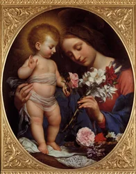 Jomfruen med liljen. Maleri av Carlo Dolci (1616-1686), 1642. H. 0,79 x 0,65 m, Montpellier, Musée Fabre
