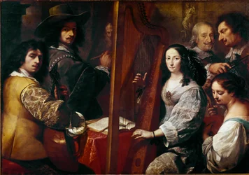 Familien til maleren Maleri av Carlo Francesco Nuvolone (ca. 1609-1662) 1600-tallet Søn. 126x180 cm Milano, Pinacoteca di Brera, Italia