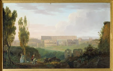 Colisee sett fra Palatinen. Maleri av Carlo Labruzzi (1765-1818) Ec. Ital.